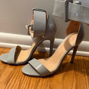 Charlotte Russe Grey Patent Ankle-Strap Stiletto Heels